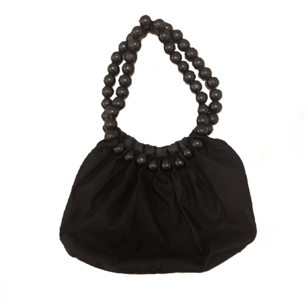 Cloth Handbag with Black Pearl Straps